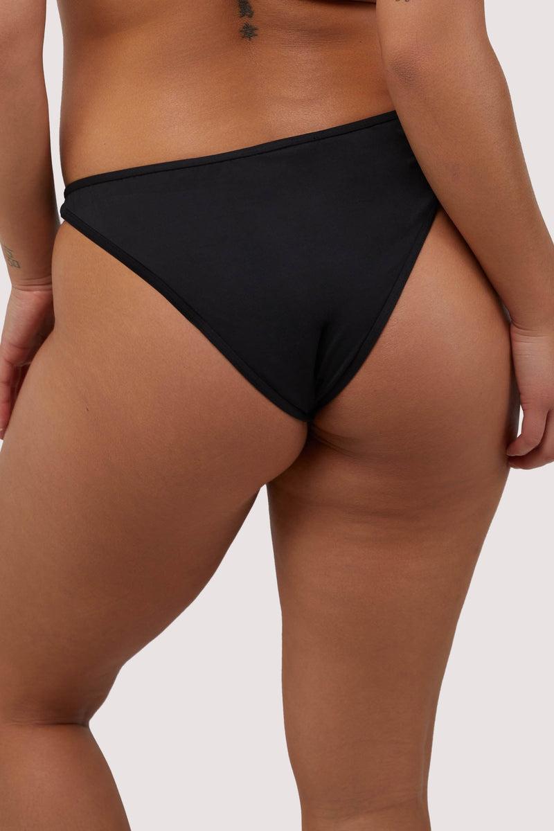 Playful Promises Eloise Black Mid-Rise Bikini Bottoms With Nude Inserts