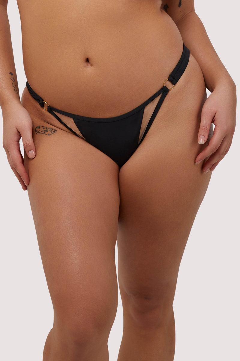 playful promises Eloise Black Mid-Rise Bikini Bottoms with Nude Inserts
