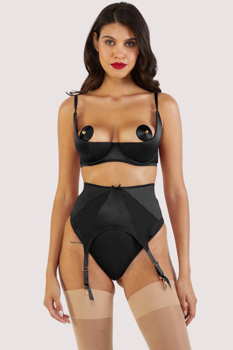 Playful Promises Etta Black Mesh And Satin Suspender Belt