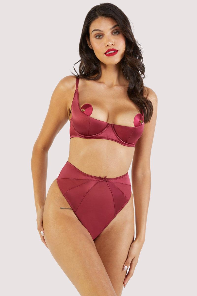 Playful Promises Etta Red Mesh And Satin High Waist Thong