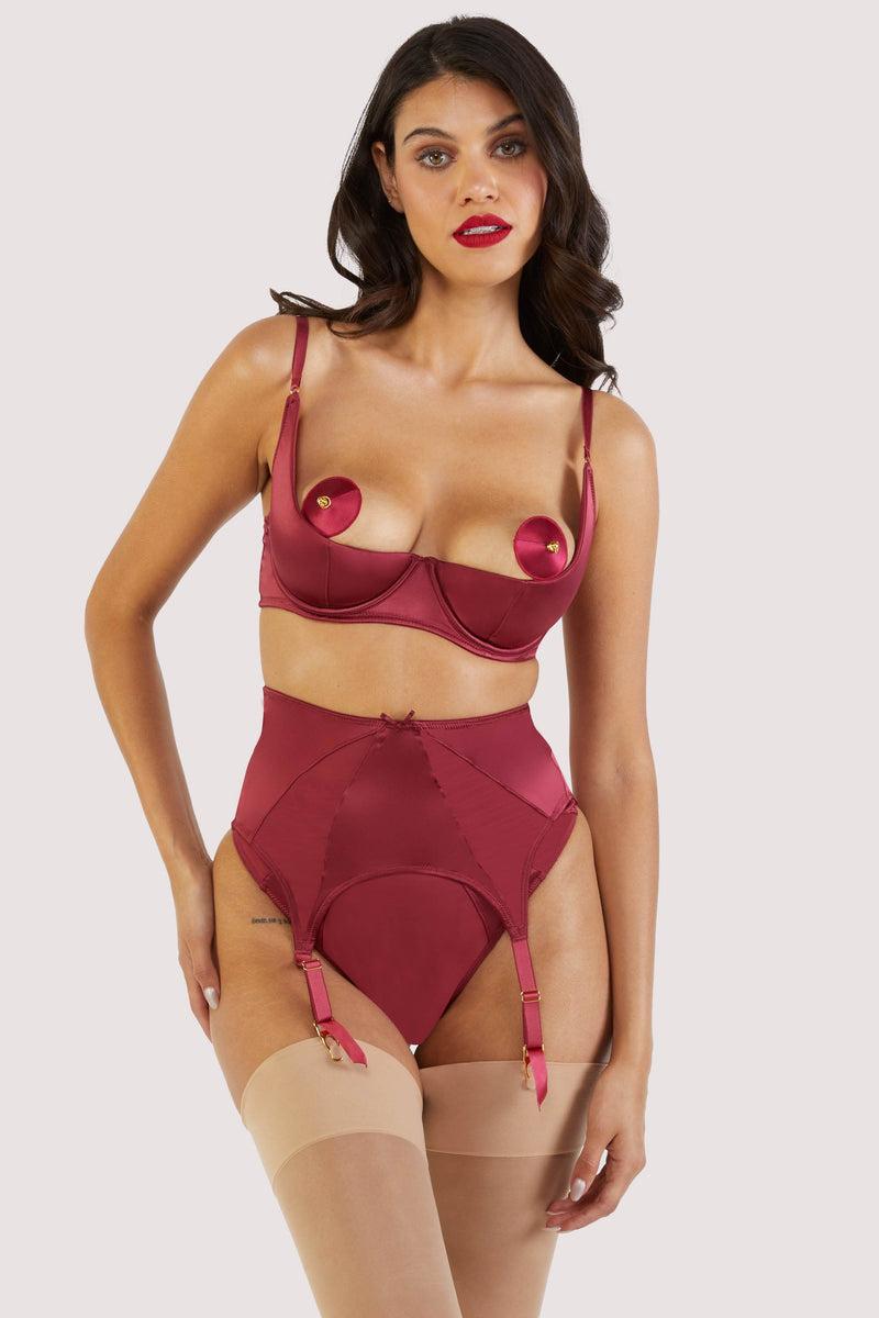 Playful Promises Etta Red Mesh And Satin Suspender Belt