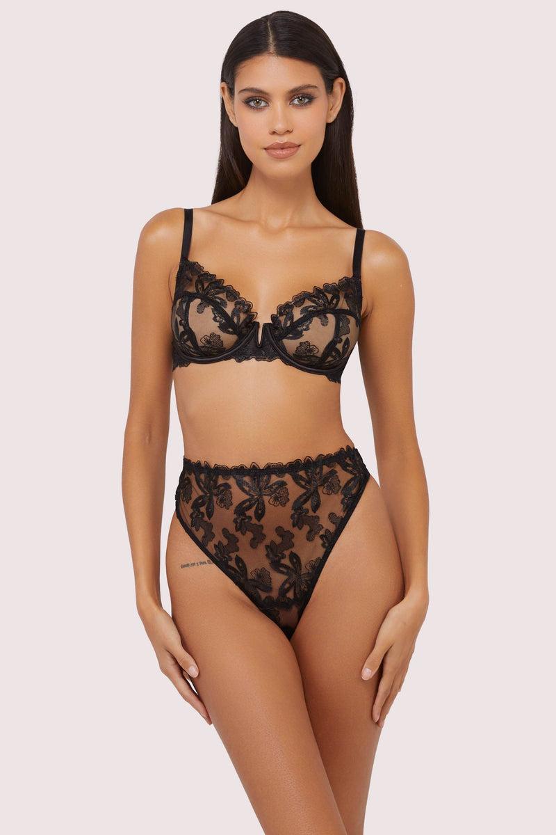 Playful Promises Eva Black Graphic Embroidery High Waist Thong