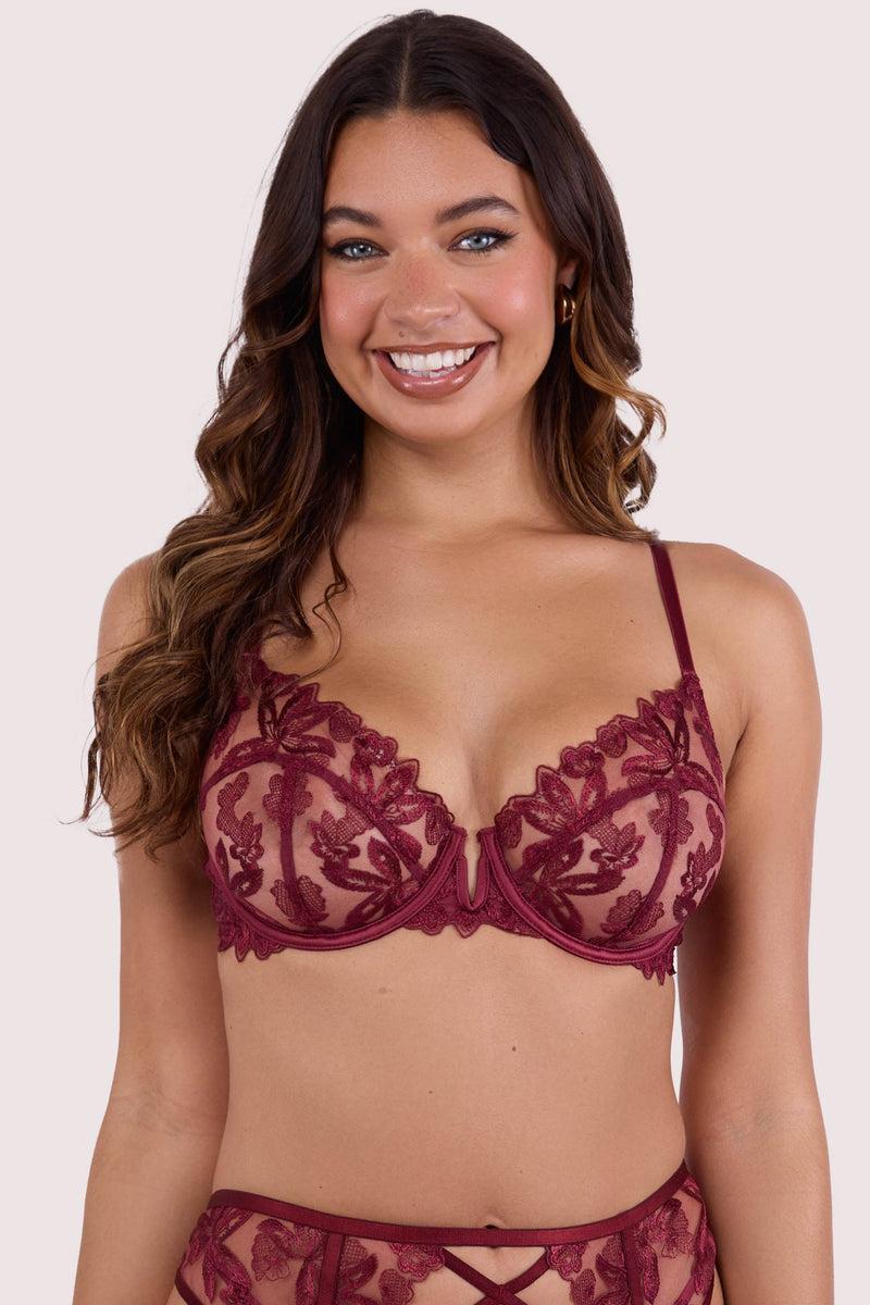 playful promises Eva Dark Cherry Graphic Embroidery Balconette Bra