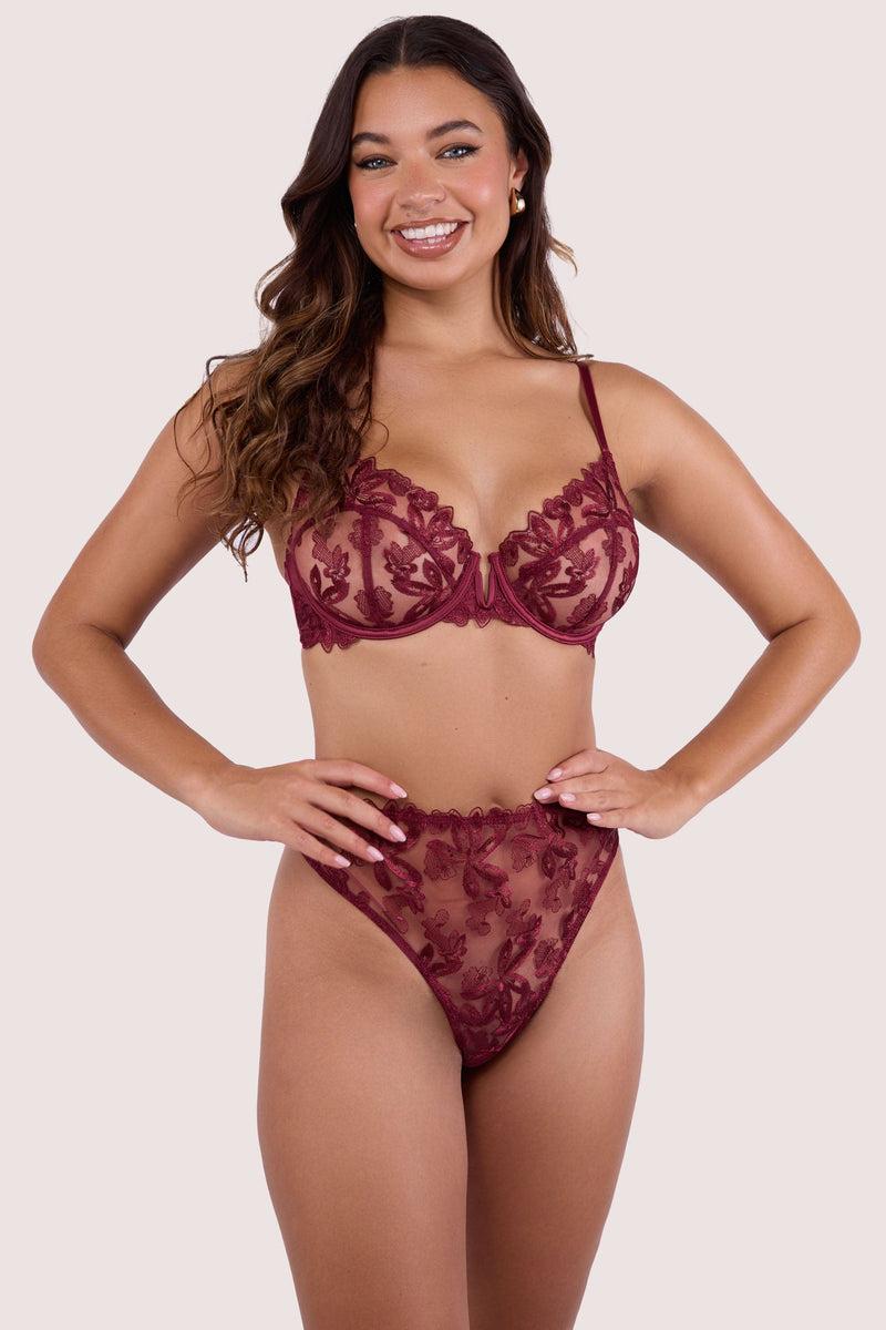 Playful Promises Eva Dark Cherry Graphic Embroidery High Waist Thong
