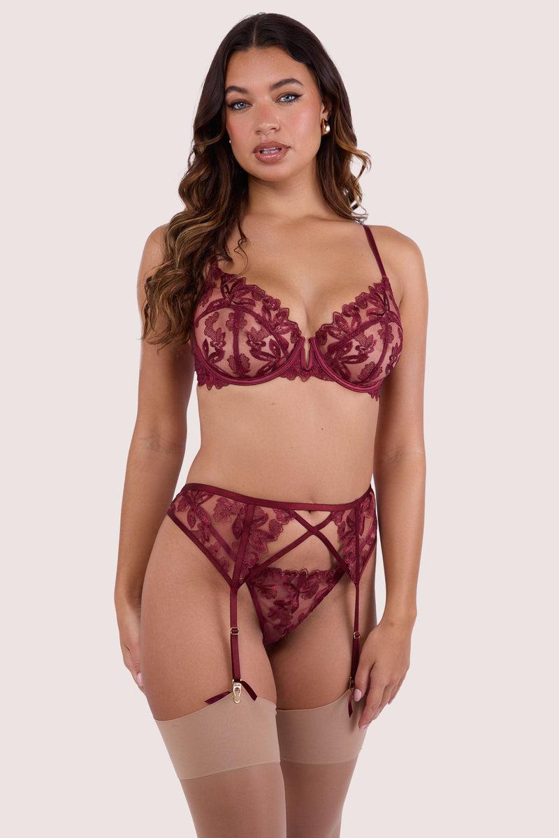 Playful Promises Eva Dark Cherry Graphic Embroidery Suspender