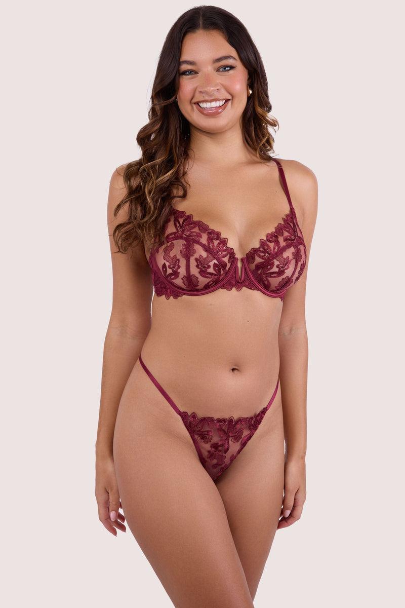 Playful Promises Eva Dark Cherry Graphic Embroidery Thong