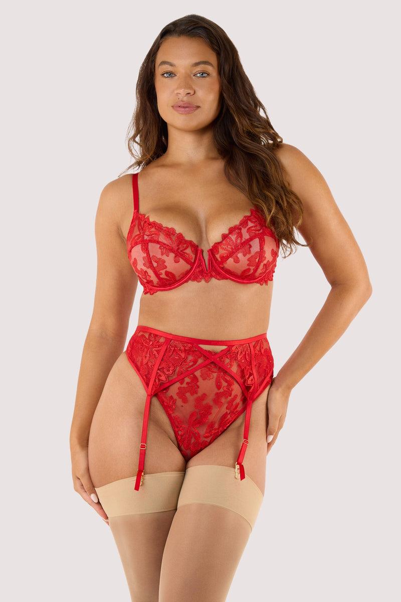 Playful Promises Eva Red Graphic Embroidery Suspender