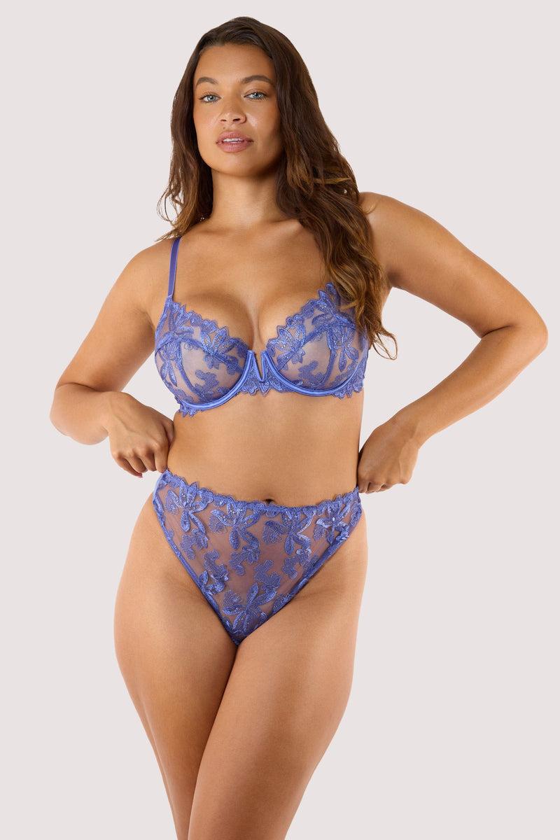 Playful Promises Eva Space Dust Blue Embroidery High Waist Thong