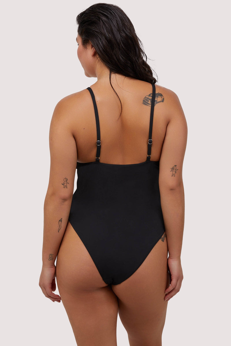 Playful Promises Gabrielle Fuller Bust Black Eco Studded Lace-Up Swimsuit