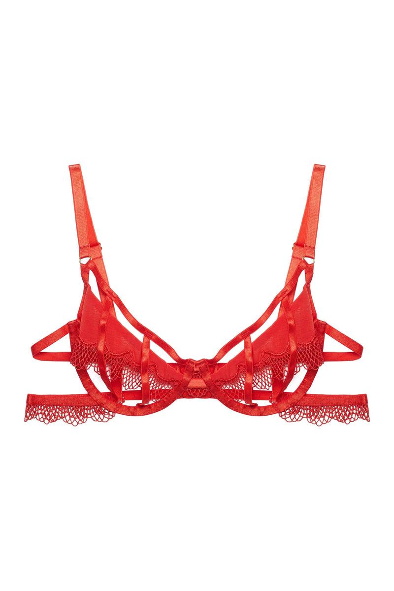 Playful Promises Grace Red Lace Trim Cut Out Wired Bra