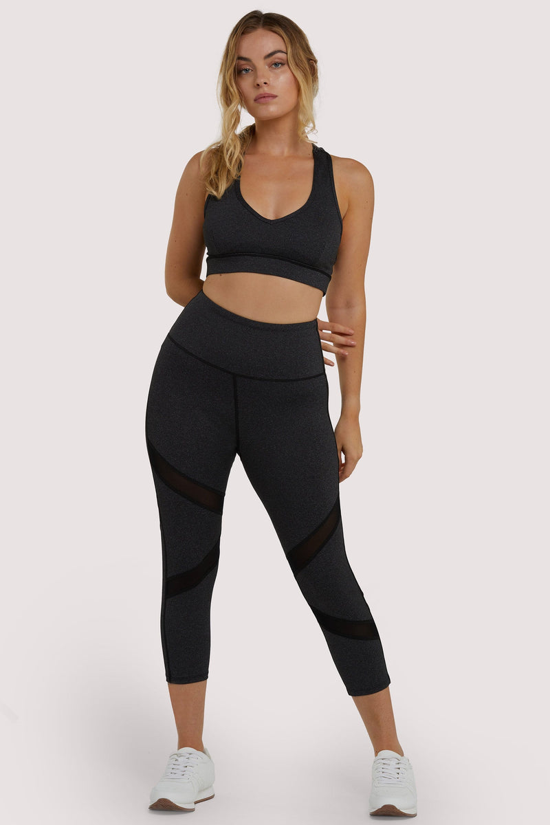 Playful Promises Grey Marl Mesh Panel Crop Leggings