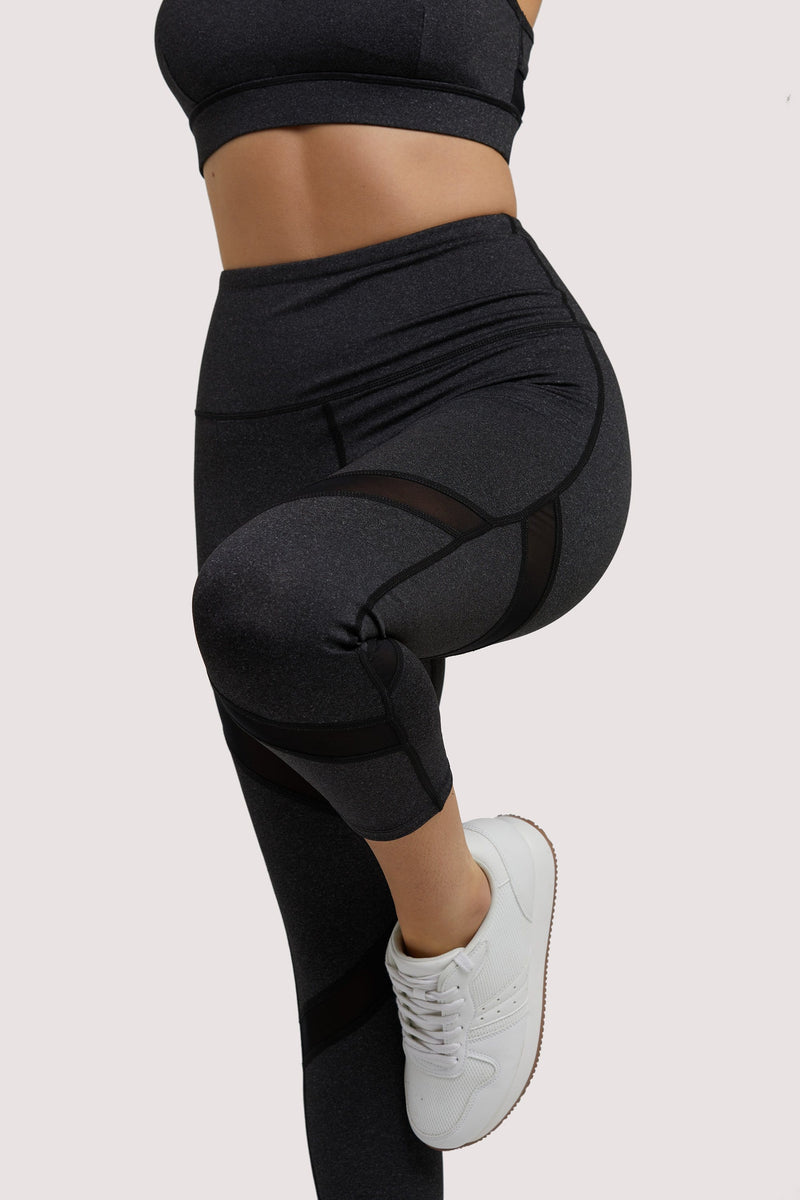 playful promises Grey Marl Mesh Panel Crop Leggings