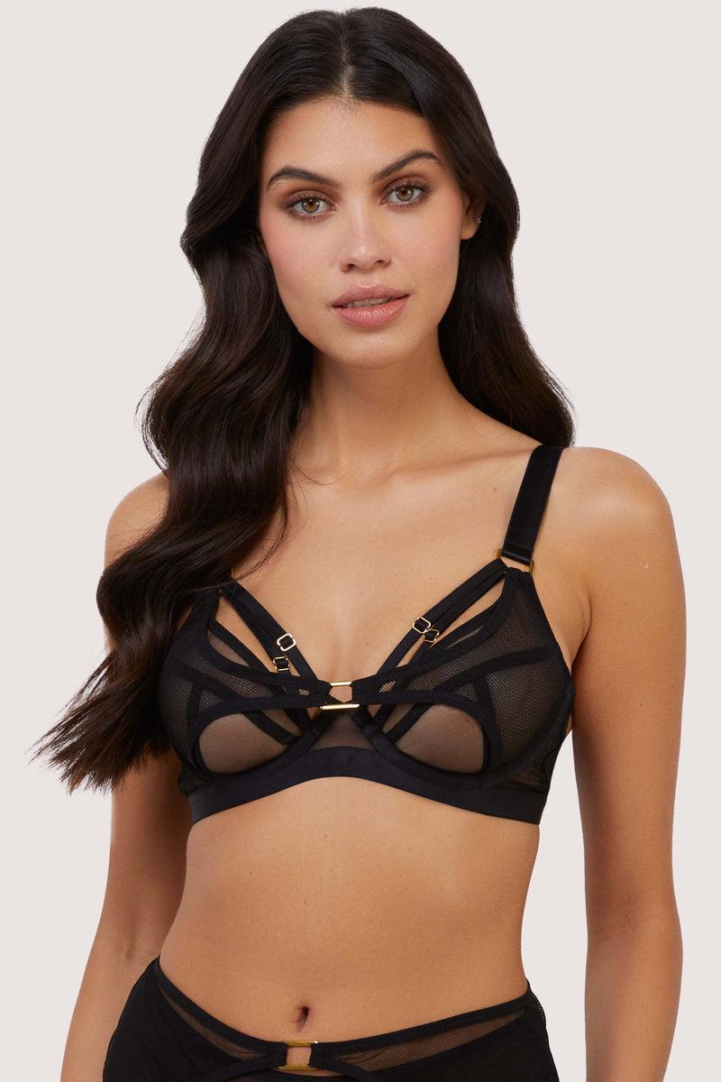 playful promises Holland Strappy Fishnet and Mesh Plunge Bra
