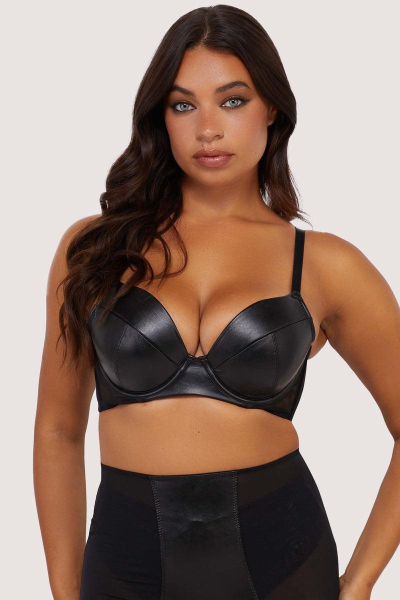 Playful Promises Iris Black Leatherette Padded Plunge Bra