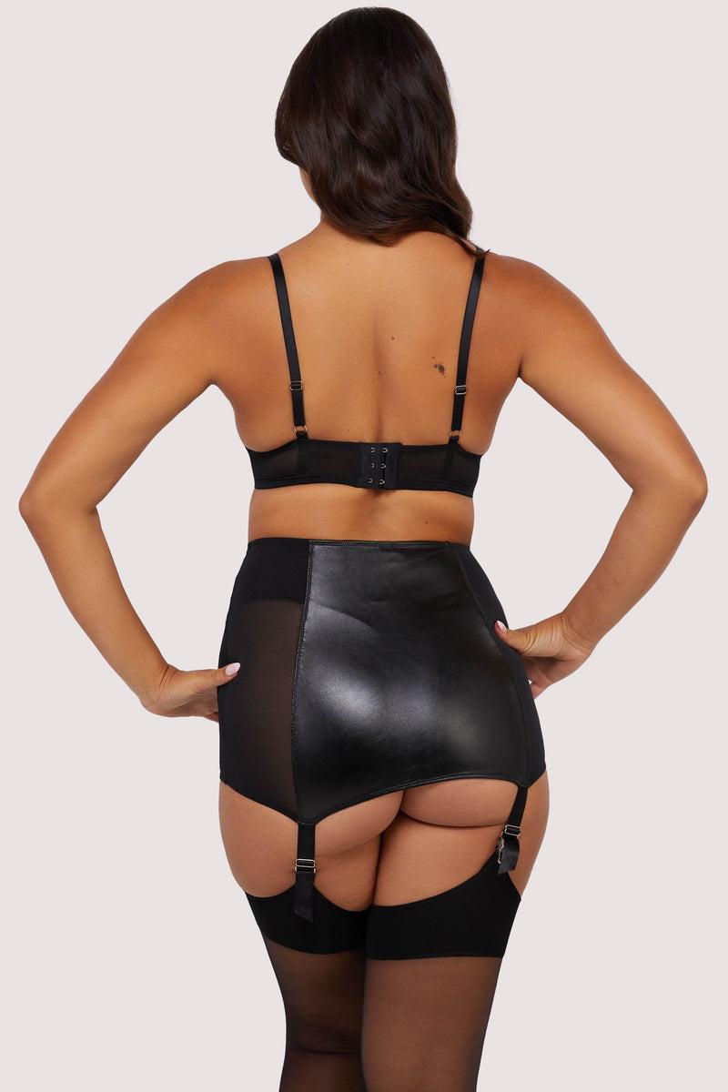 Playful Promises Iris Black Leatherette Quarter Cup Open Bra