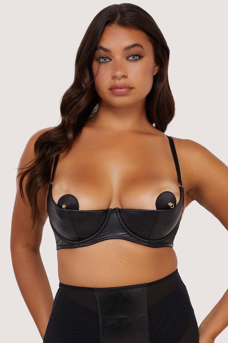 playful promises Iris Black Leatherette Quarter Cup Open Bra