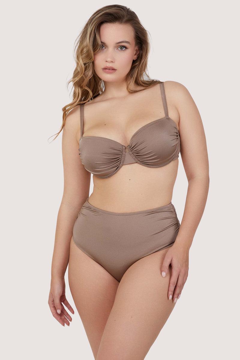 Playful Promises Jade Fuller Bust Taupe Neutral Ruched Balconette Bikini Top