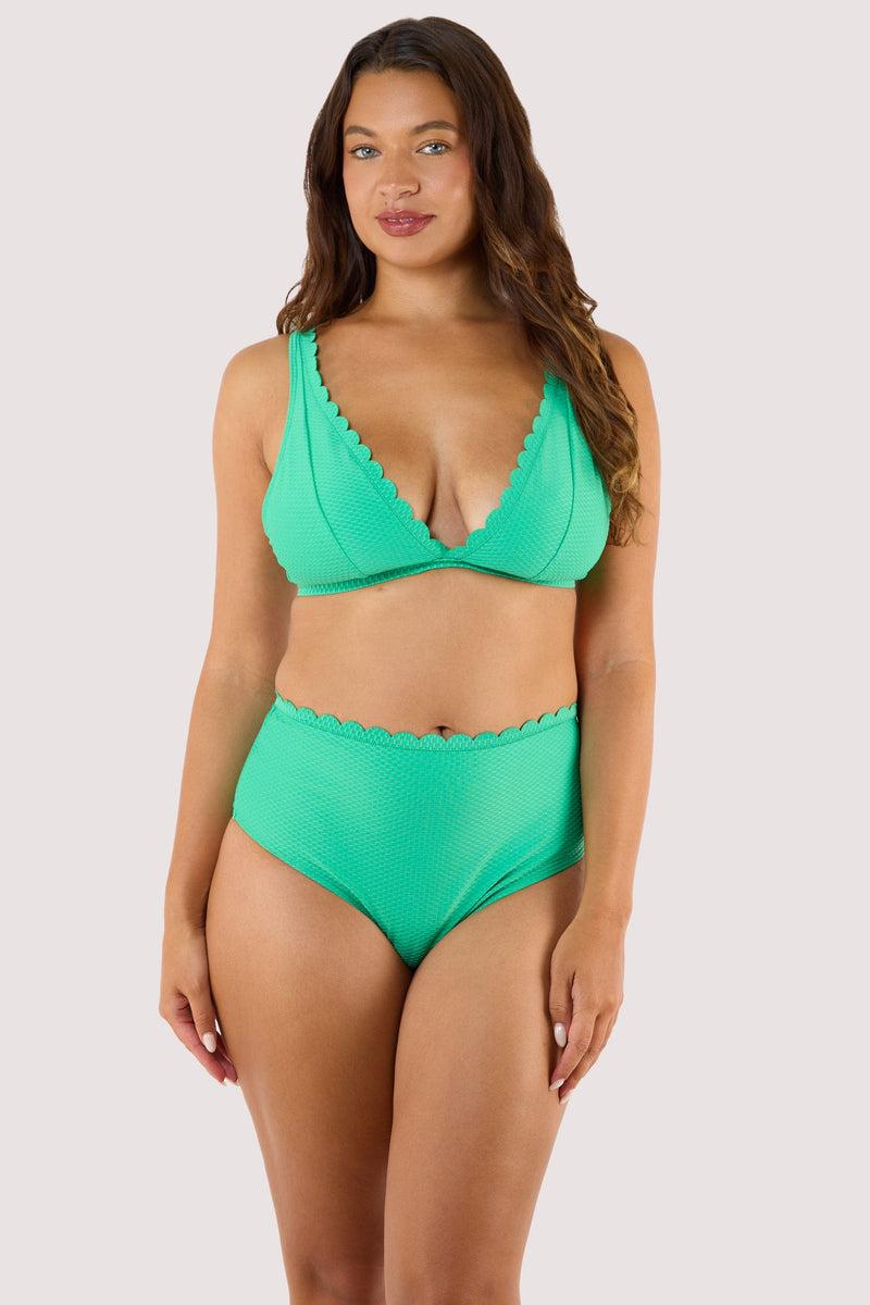 Playful Promises Jade Green Scallop High Apex Triangle Bikini Top