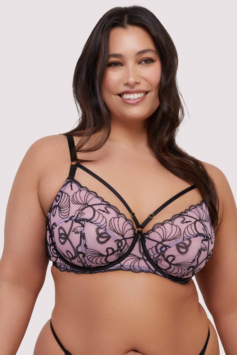 Playful Promises Jessie Pink And Black Whip Embroidery Balconette Bra