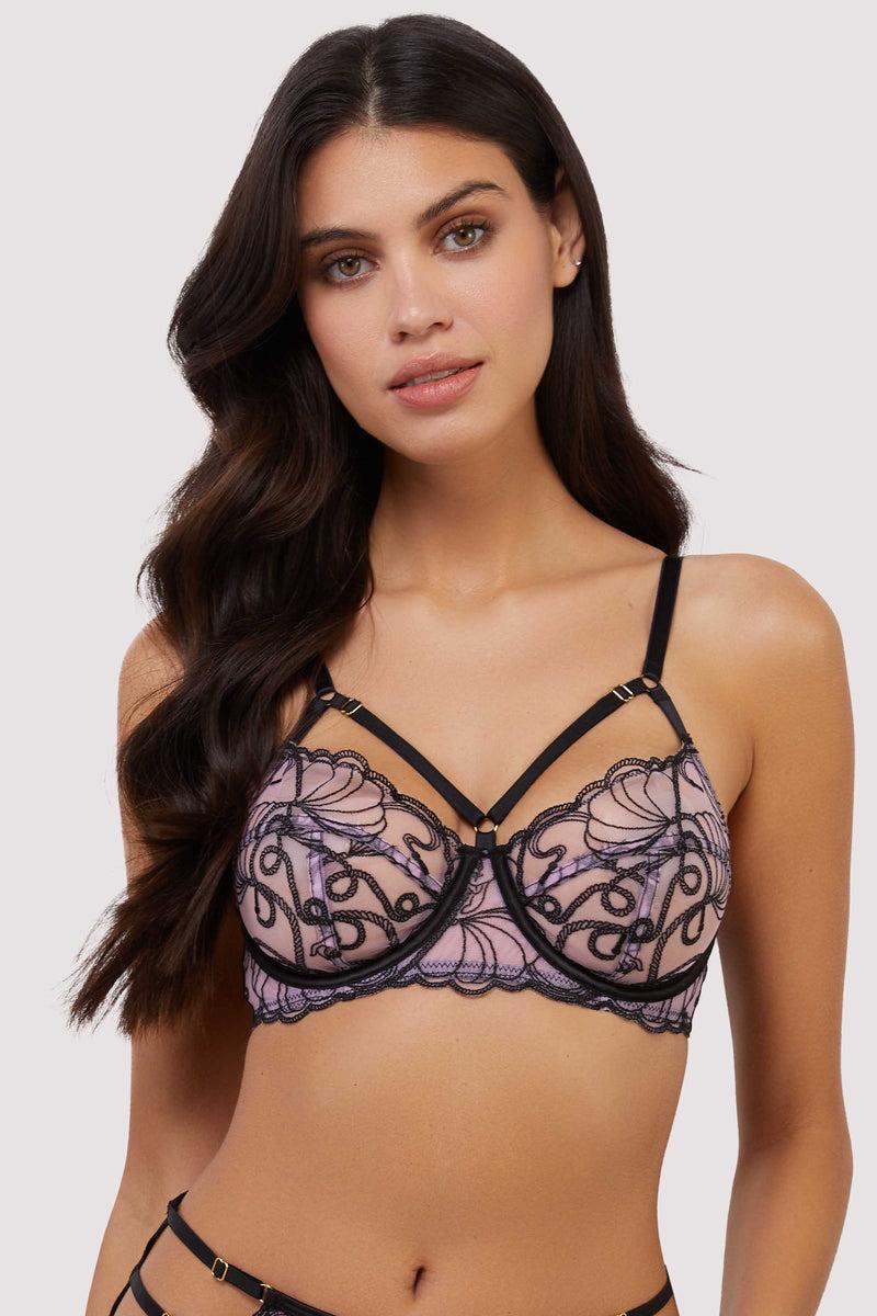 playful promises Jessie Pink and Black Whip Embroidery Balconette Bra