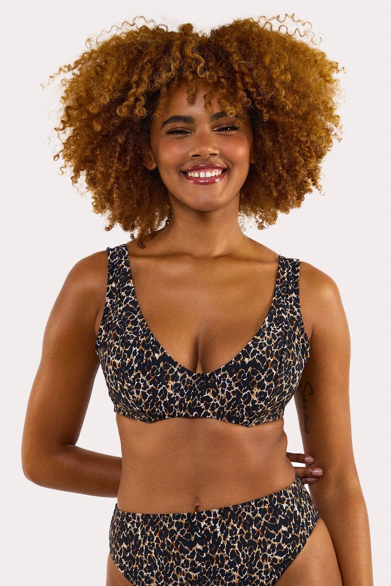 Playful Promises Juliet Leopard Print Mix & Match D+ Underwired Crop Bikini Top