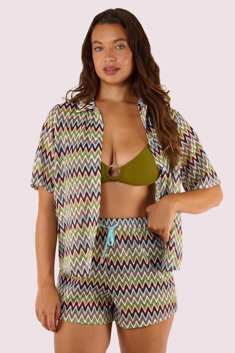 Playful Promises Kalahari Khaki Zig Zag Crochet Beach Shirt