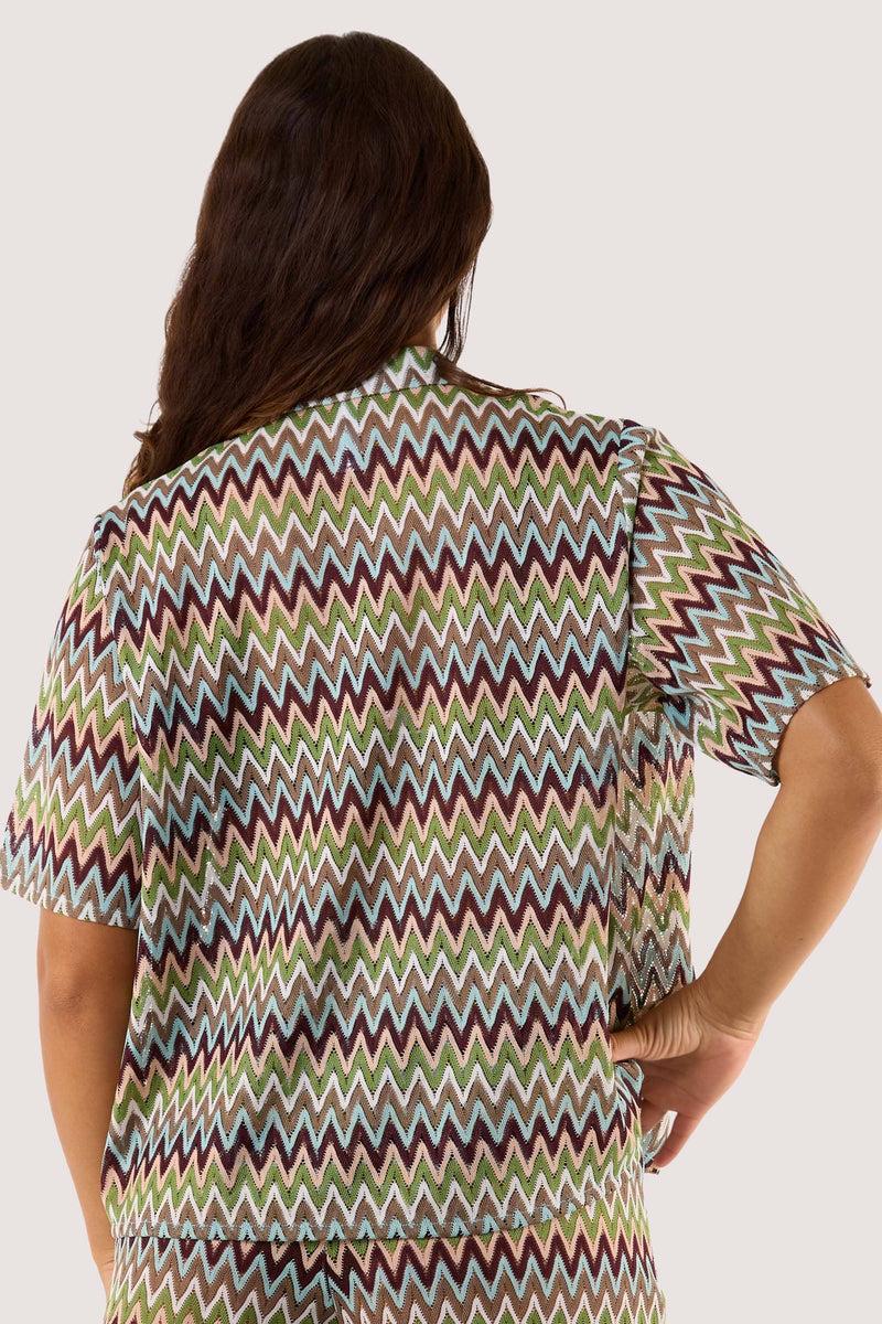 Playful Promises Kalahari Khaki Zig Zag Crochet Beach Shirt