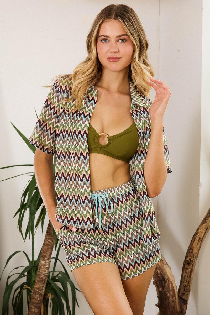 Playful Promises Kalahari Khaki Zig Zag Crochet Beach Shorts