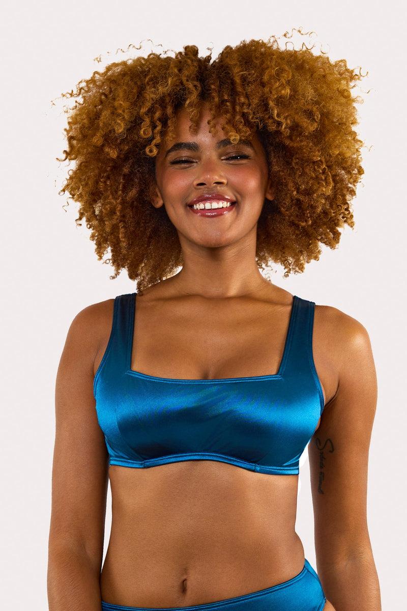 Playful Promises Kylie Teal Fuller Bust Square Neck Crop Top