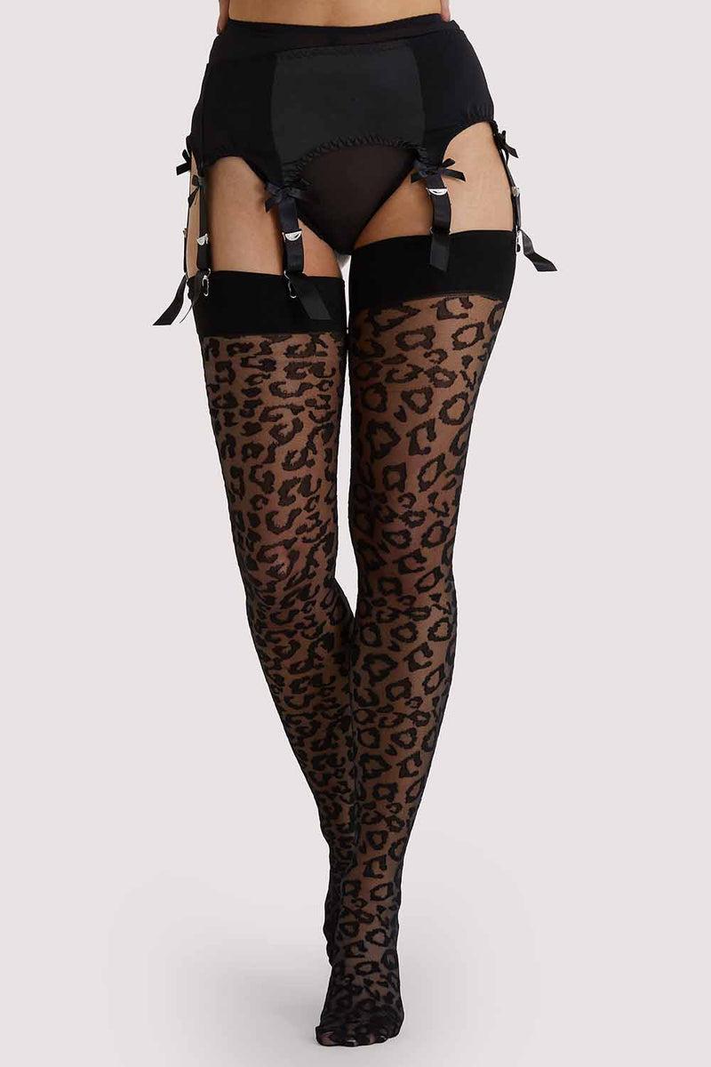 Playful Promises Leopard Knit Stockings - Black/Black