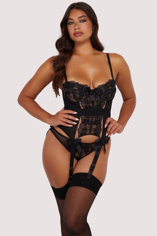 playful promises Lillian Black Floral Embroidery Basque