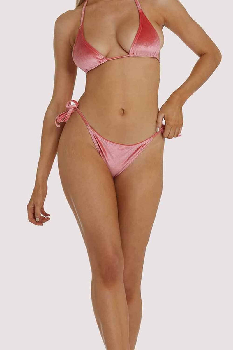 playful promises Lillian Peach Velvet Tie Side Bikini Brief