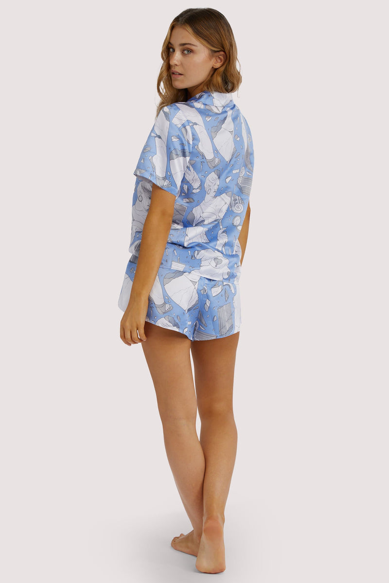 Playful Promises Logan Spector Recycled Blue Statue Satin Shirt