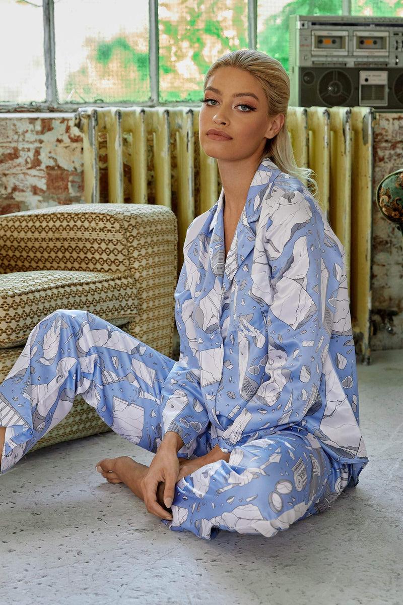 playful promises Logan Spector Recycled Blue Statues Long Sleeve Top