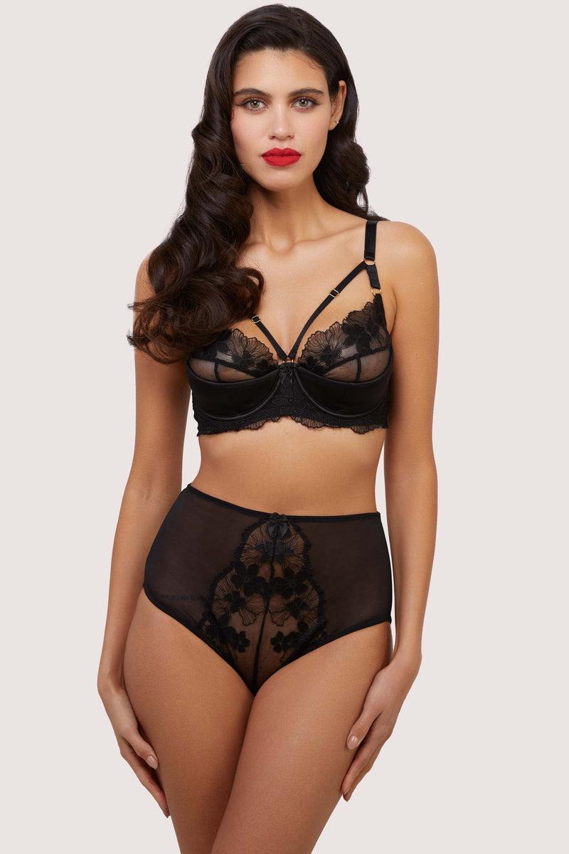 Playful Promises Lottie Black Floral Embroidery Strap Plunge Bra