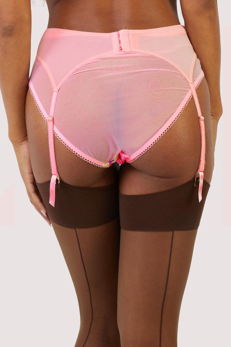 Playful Promises Luna Pastel Pink Embroidery Picot Elastic Suspender
