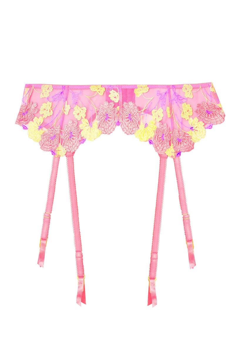 Playful Promises Luna Pastel Pink Embroidery Picot Elastic Suspender