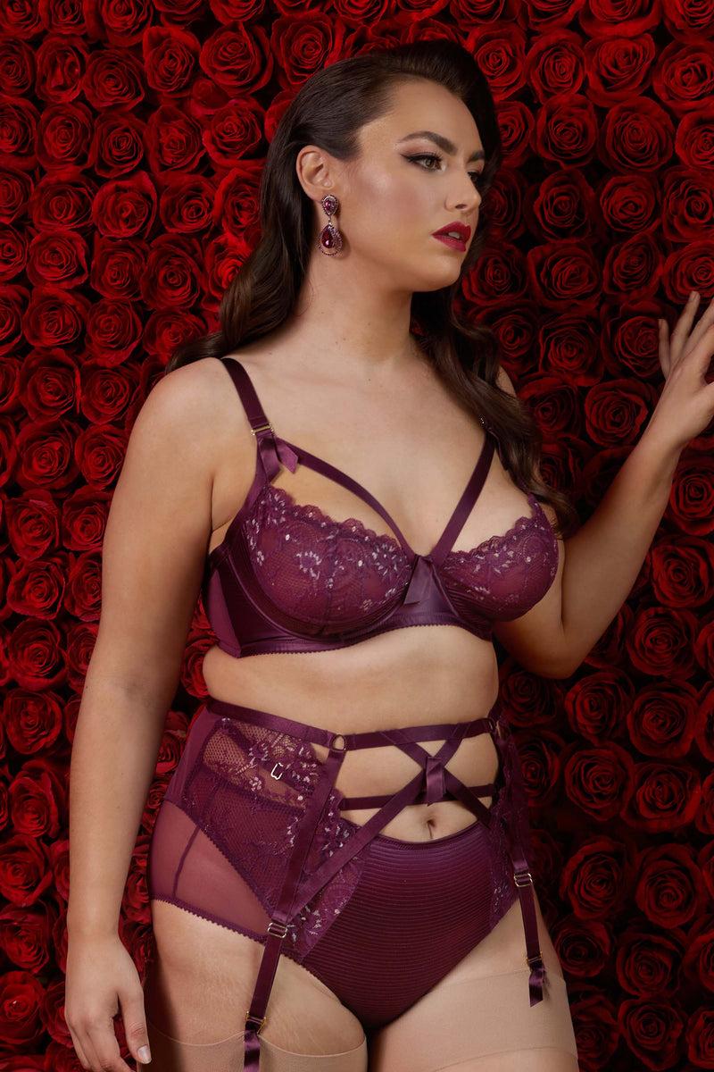 playful promises Madame X Dark Cherry High Waist Curve Suspender