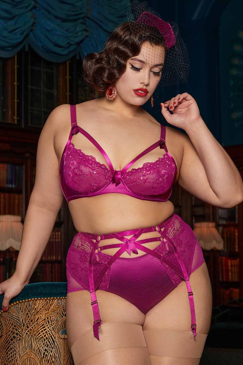 Playful Promises Madame X Magenta Curve Suspender Belt