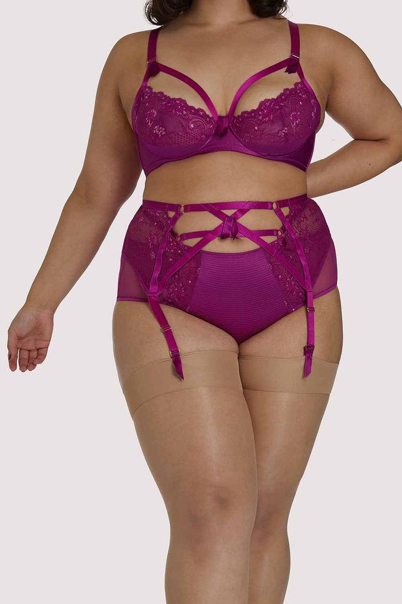 playful promises Madame X Magenta Curve Suspender Belt