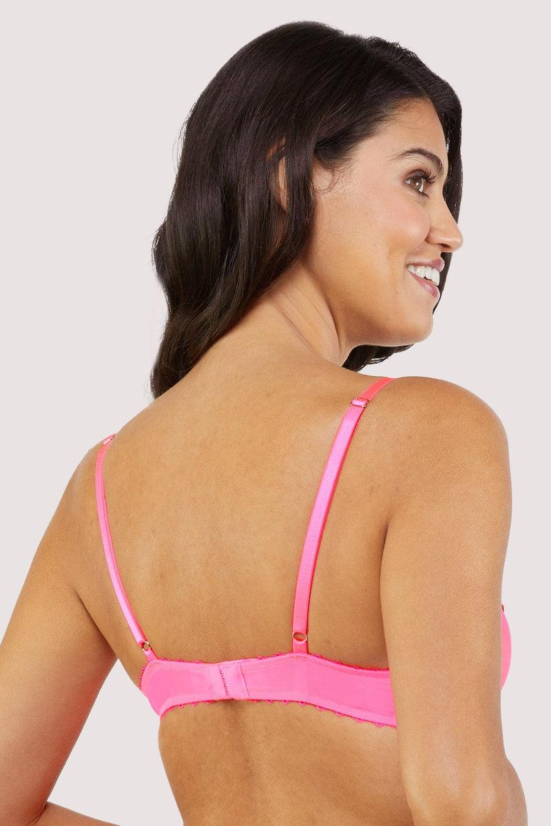 Playful Promises Magda Pink Neon Cocktail Embroidery Plunge Bra