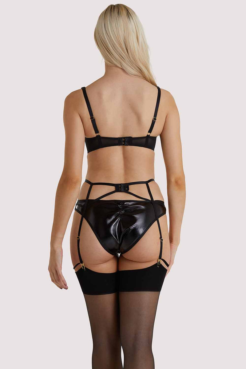 Playful Promises Maxine Black PVC Strap And Ring Detail Suspender