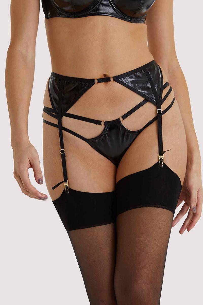 playful promises Maxine Black PVC Strap and Ring Detail Suspender