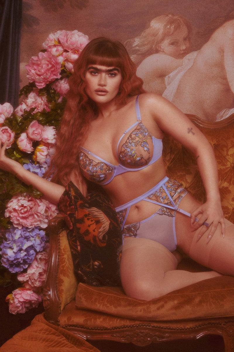 Playful Promises Mayla Blue Floral Embroidered Plunge Bra