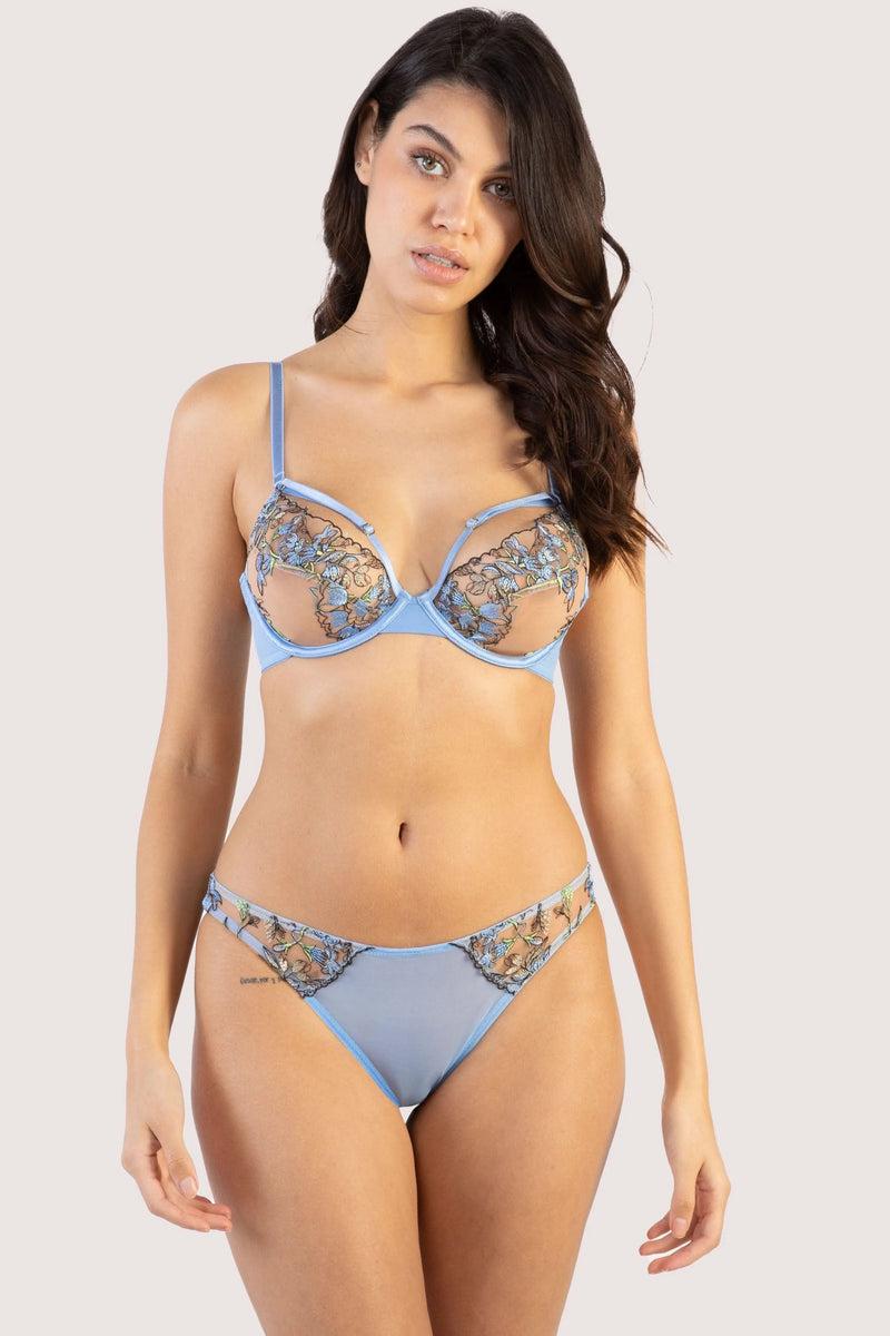 Playful Promises Mayla Blue Floral Embroidered Plunge Bra
