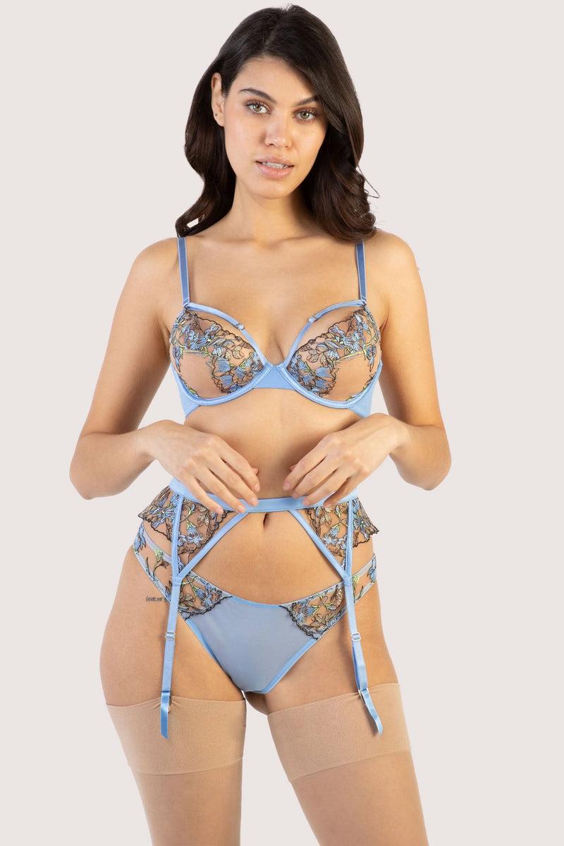 Playful Promises Mayla Blue Floral Embroidered Suspender