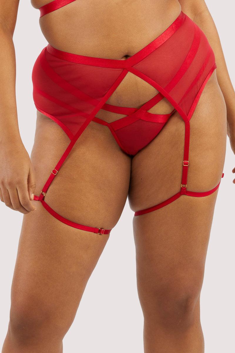 Playful Promises Mercury Red Mesh Harness Suspender