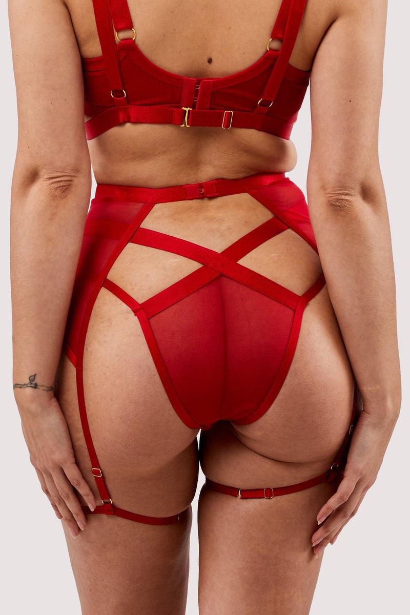 Playful Promises Mercury Red Mesh Harness Suspender
