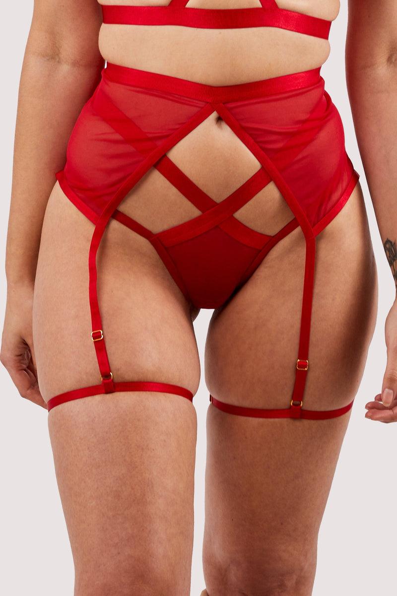 playful promises Mercury Red Mesh Harness Suspender