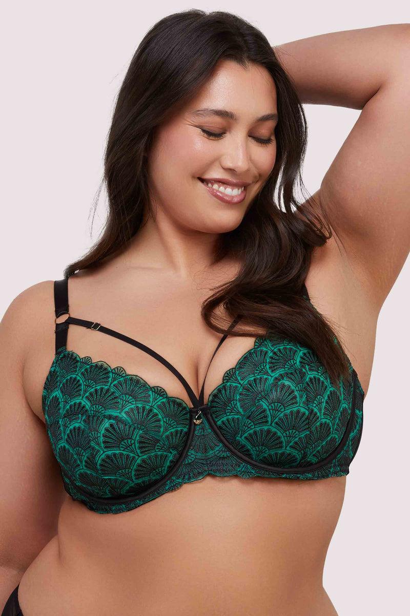 Playful Promises Mia Black And Jade Deco Embroidery Balconette Bra